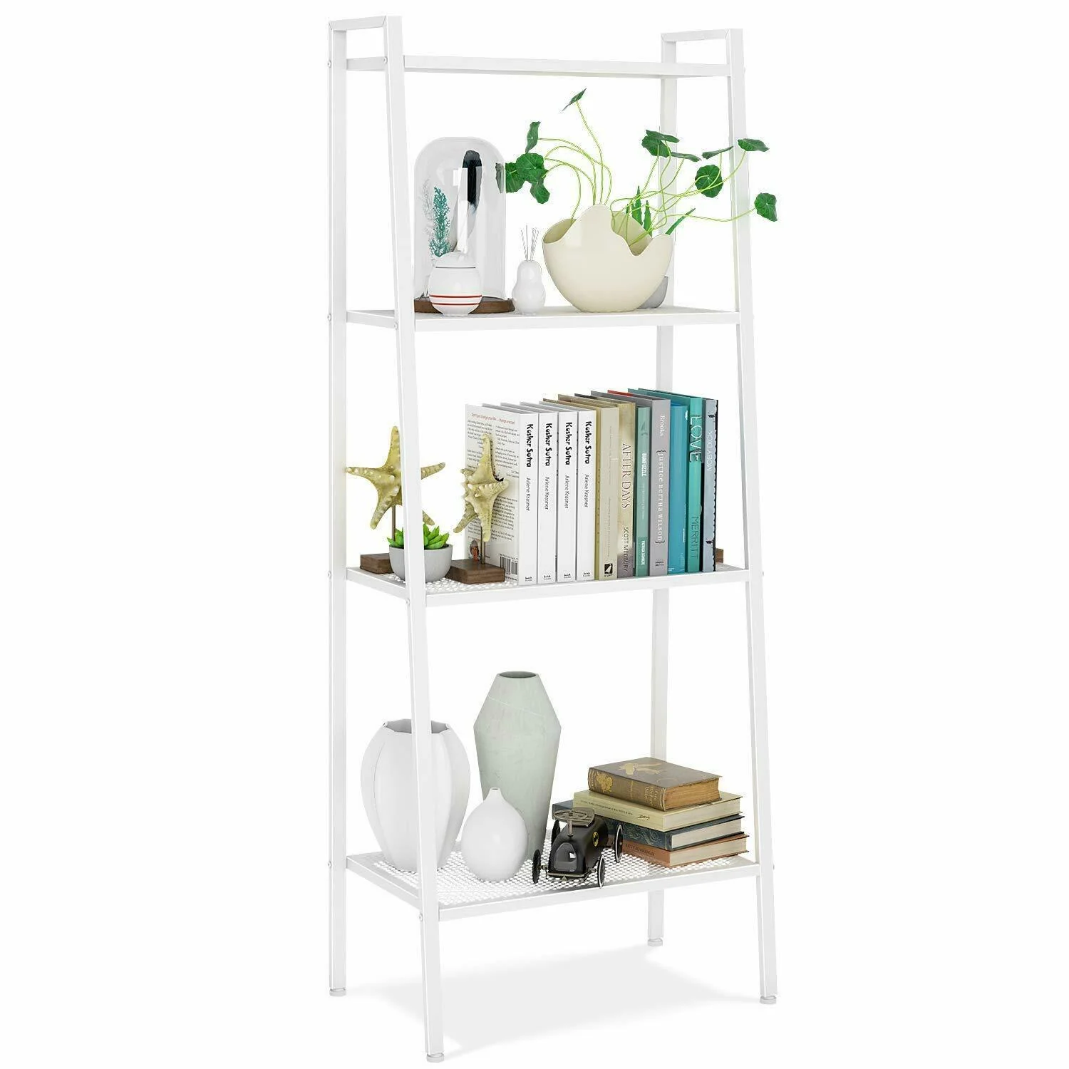 HULIANFU Ladder Shelf 4-Tier Bookshelf Plant Flower Stand Storage Rack Industrial Organizer Modern Shelves Shelving Bookcase Stable Metal - Deanwangkt