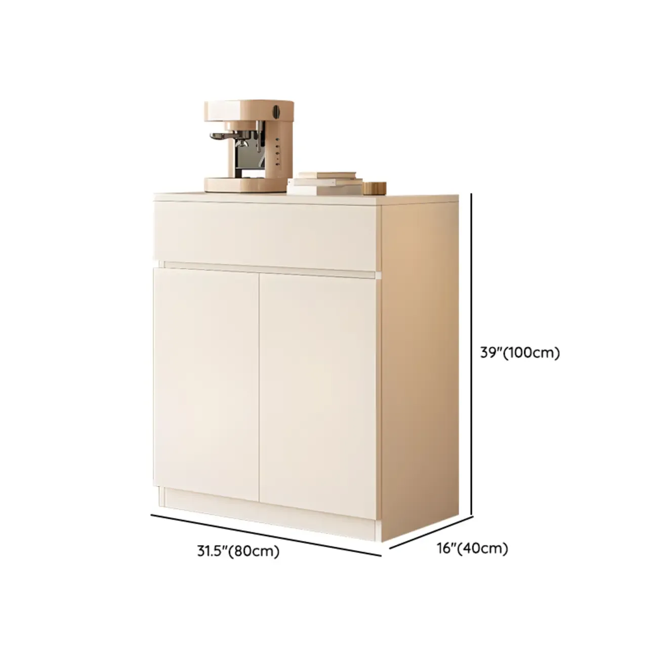 White Wooden Credenza with Drawers and Cabinets