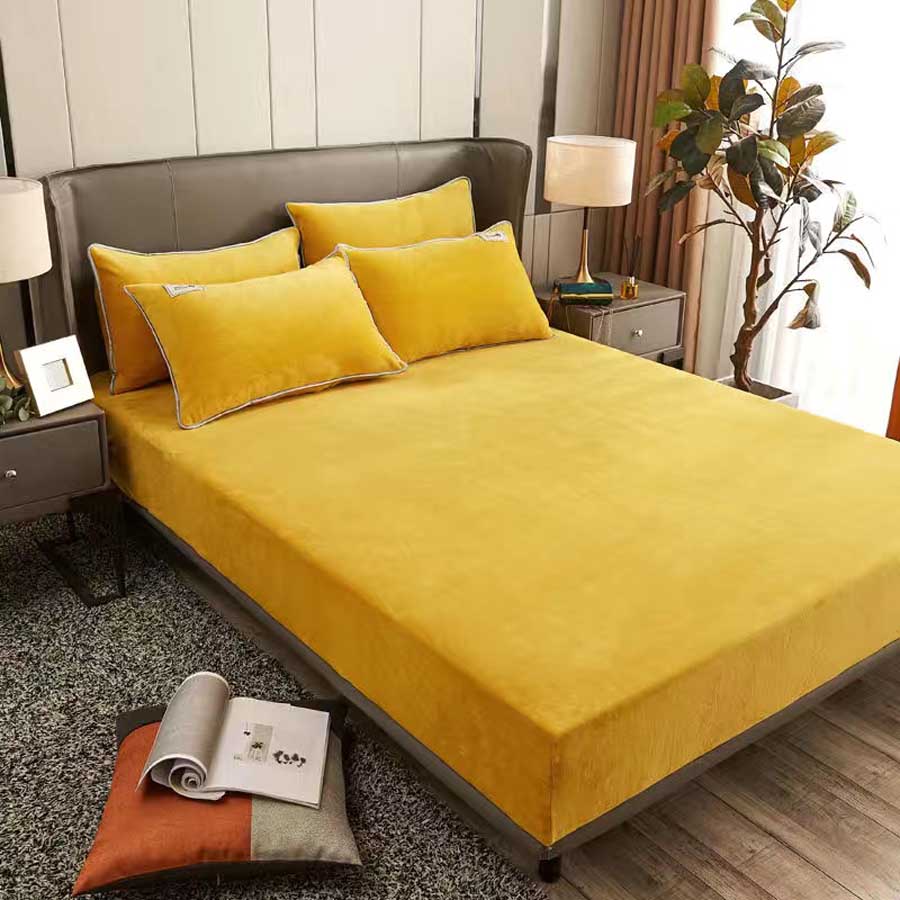 HULIANFU  WOSTAR Flannel winter warm elastic band fitted sheet mattress protector cover super soft cozy king size bed sheet and pillowcase - Deanwangkt