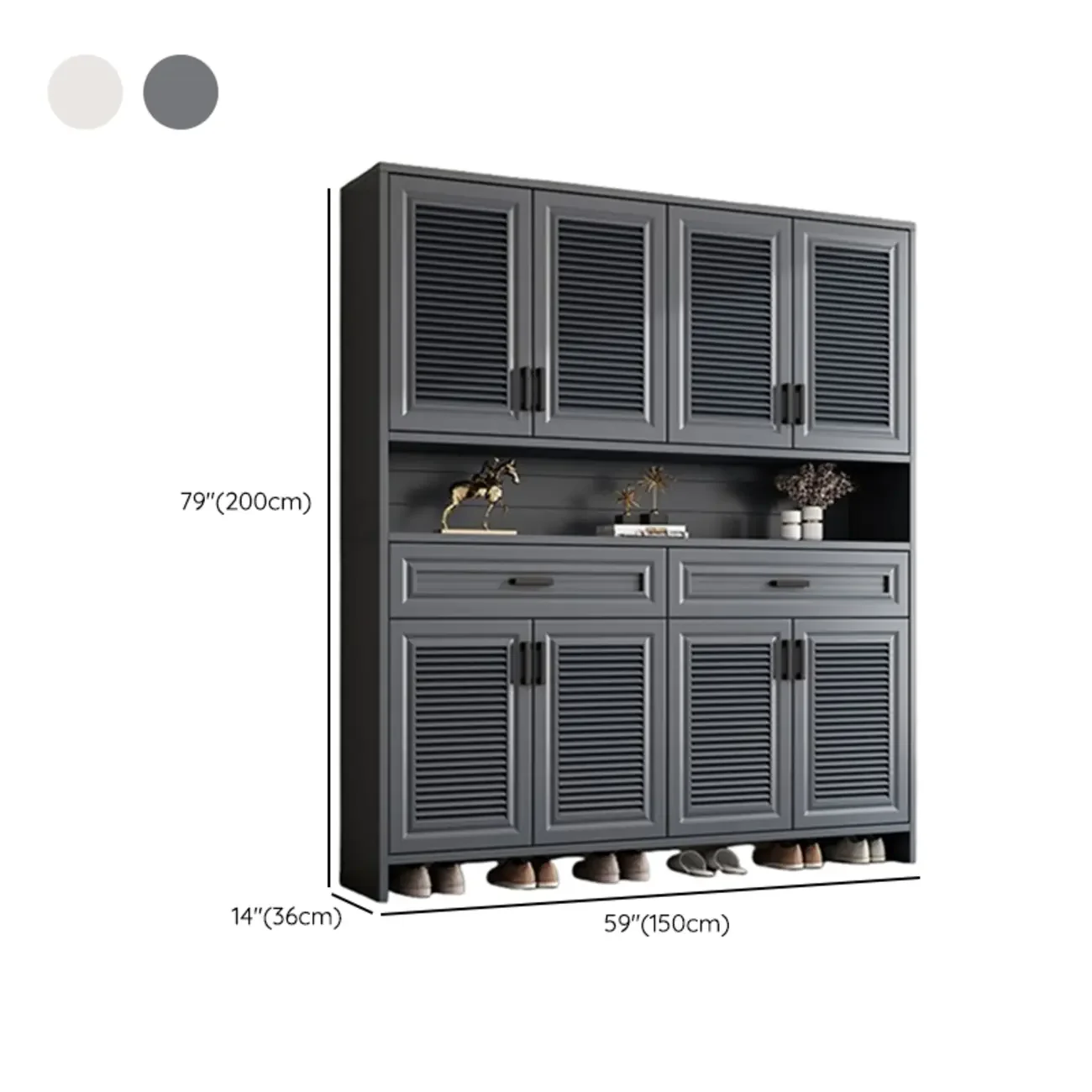 79H Entryway White Metal Shoe Cabinet with Drawers
