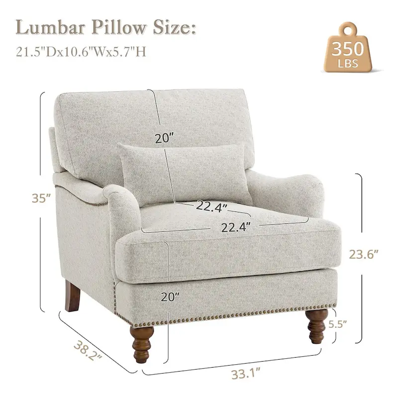 Modern Accent Chair Upholstered Solid Wood Frame with Lumbar Pillow Living Room Armchair