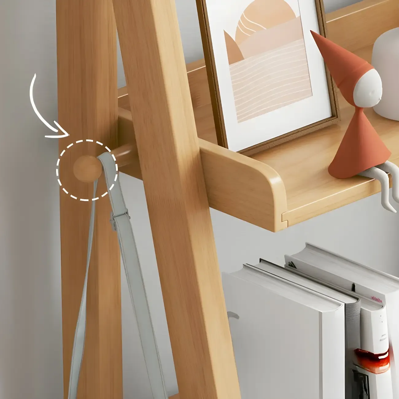 3-Tier Nut-Brown Wood Ladder Open Bookcase with Drawers