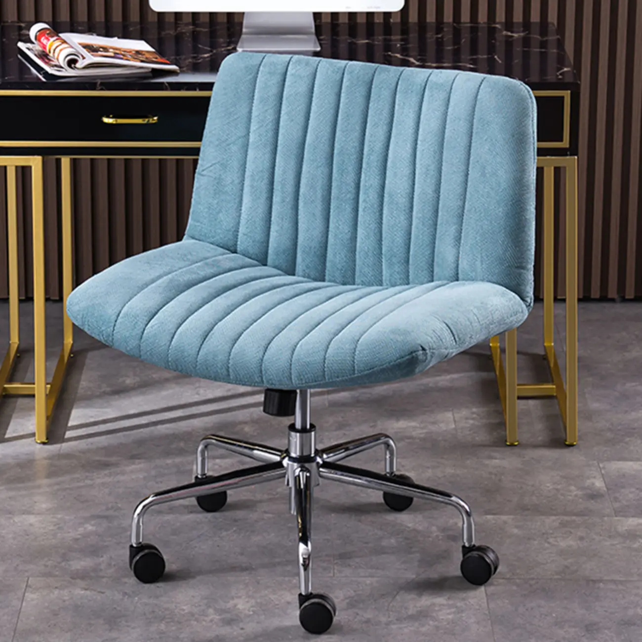 Elegant Gray Linen Upholstered Swivel Office Chair