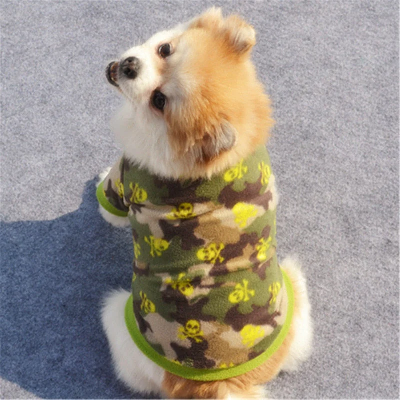 HULIANFU Warm Fleece Pet Dog Clothes Cute Skull Printed Pet Coat Puppy Dogs Shirt Jacket French Bulldog Pullover Camouflage Dog Clothing - Deanwangkt