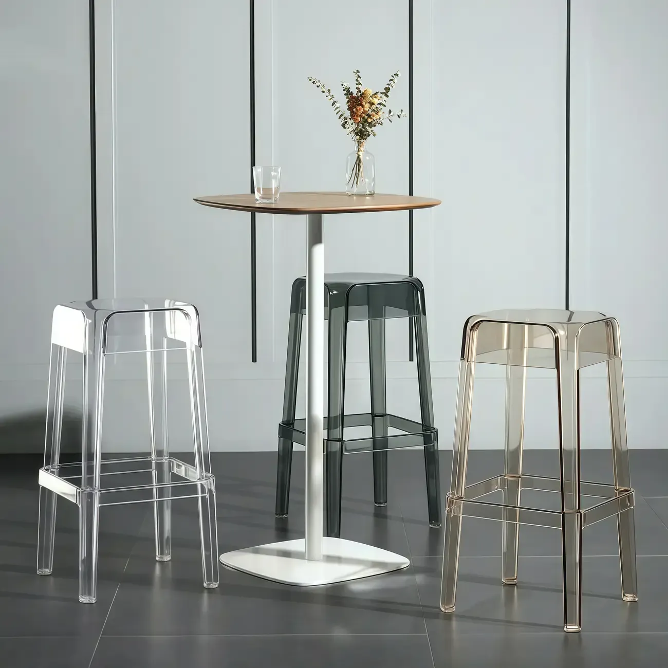 Modern Acrylic Four Legs Square Counter Bar Stool