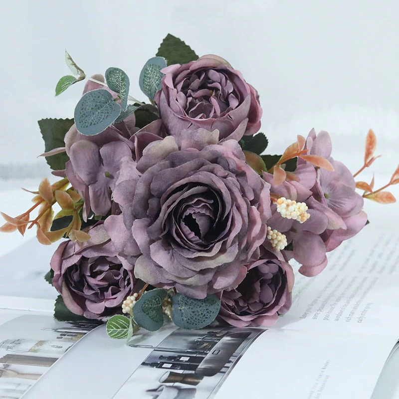HULIANFU 2026  Beautiful Hydrangea Roses Artificial Flowers for Home Wedding Decorations High Quality Autumn Bouquet Mousse Peony Fake Flower - Deanwangkt