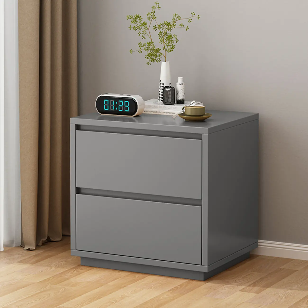 Wood Modern Narrow Two-Drawer Nightstand