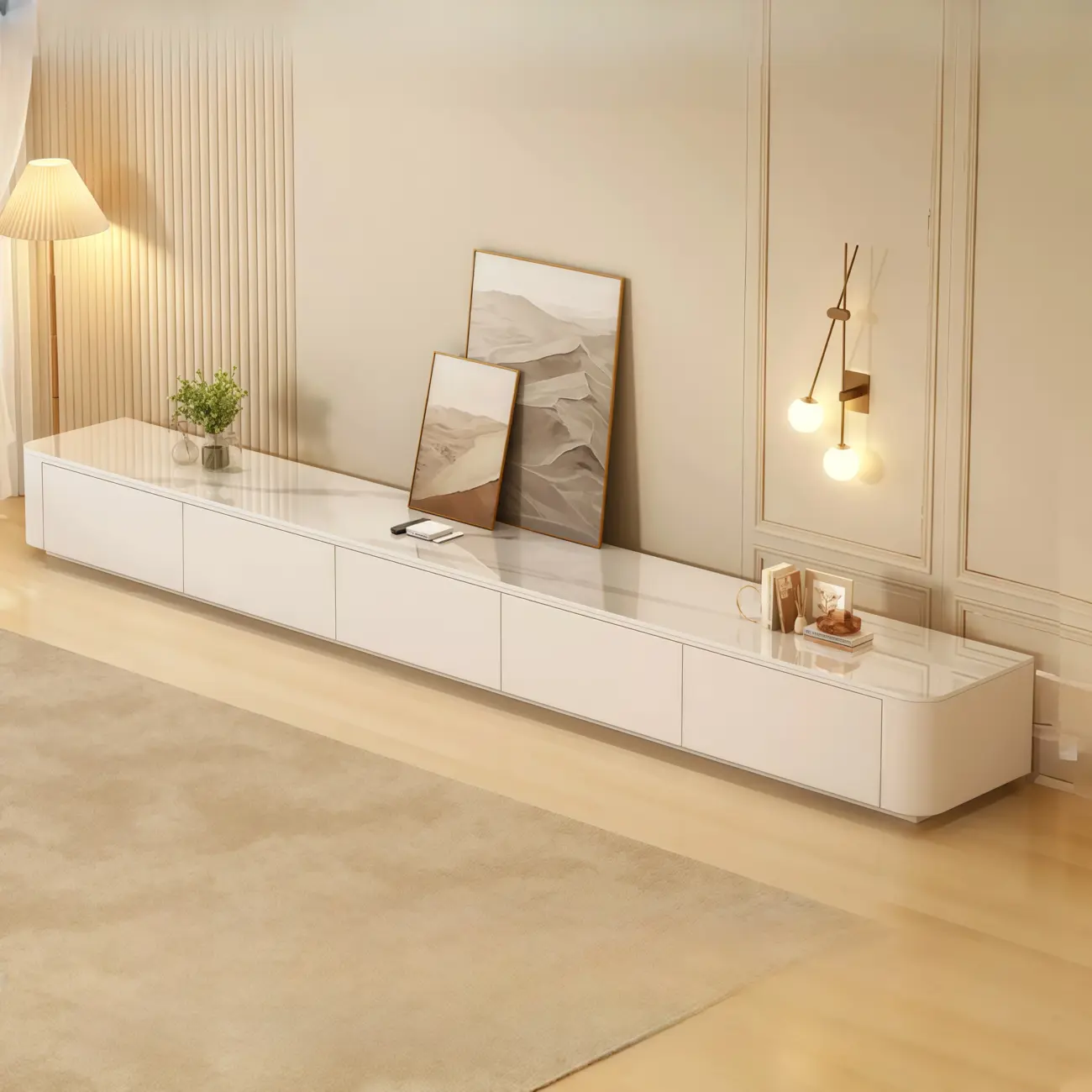 63 Sintered Stone Top Long TV Stand with Cable Management