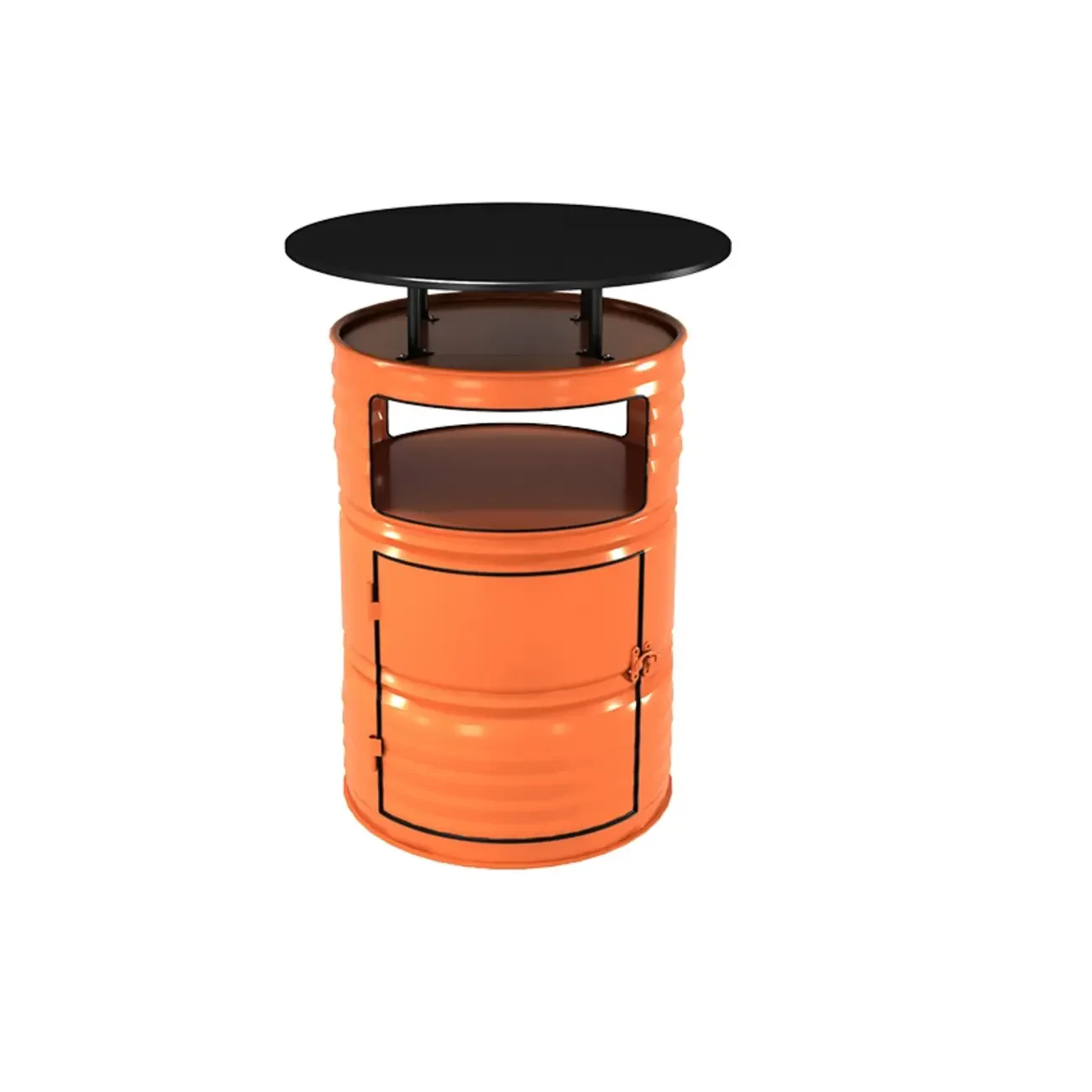 Industrial Black Orange Metal Drum Storage Bar Tables