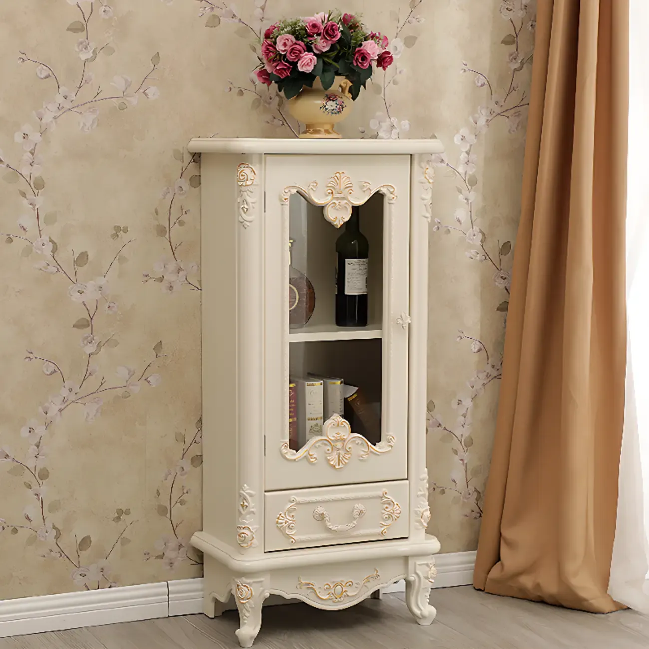 Scandinavian Wooden 2-Drawer Standard Curio Cabinet