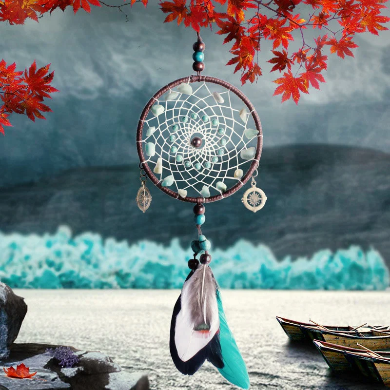 HULIANFU Original silver gray dream catcher 2 ring Indian feather hanging art gifts to bestie friends creative valentine's day gifts - Deanwangkt