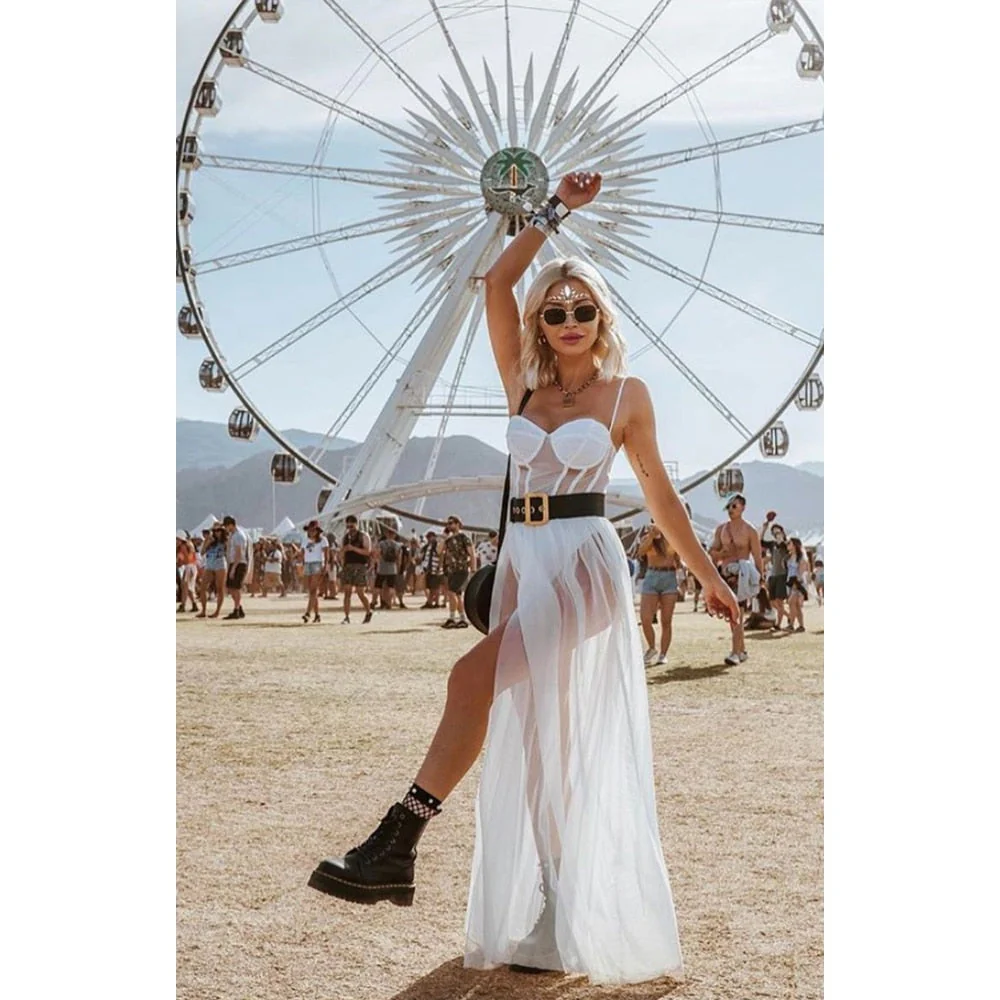 Sexy Women Boho Retro See-through Bodycon Spaghetti Strap Long Dress Elastic High Waist Party Summer Beach Bodysuit Sundress - Deanwangkt