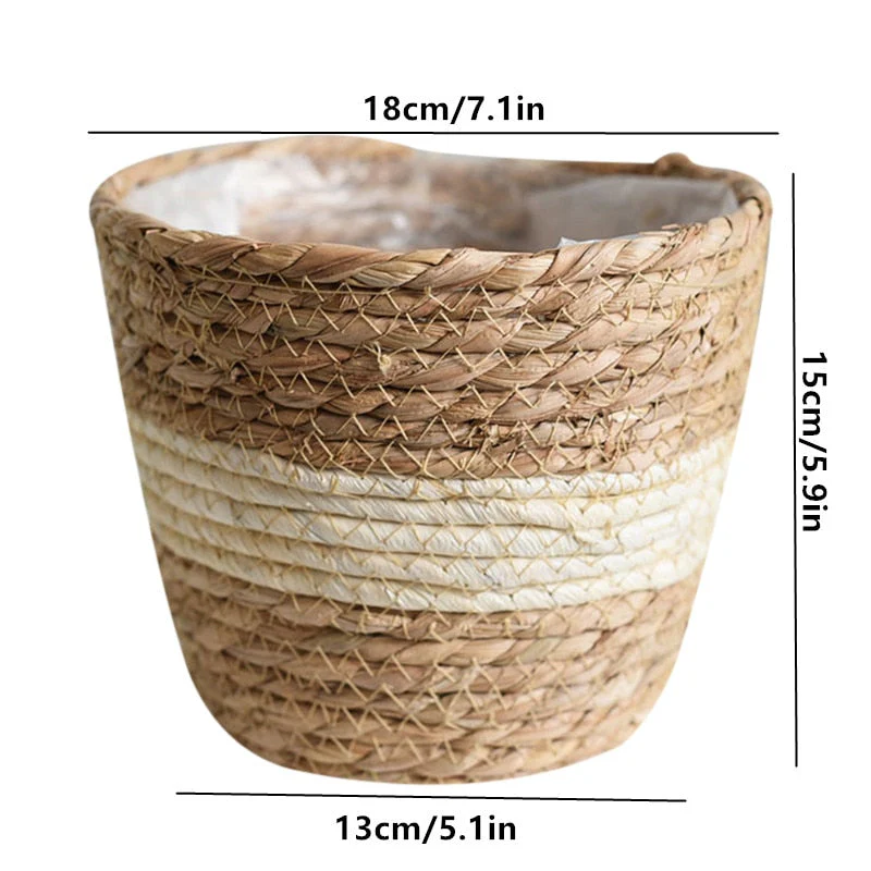 HULIANFU Straw Weaving Flower Plant Basket Grass Planter Basket Indoor Outdoor Flower Pots Cover Plant Containers for Plantable Plants FU - Deanwangkt