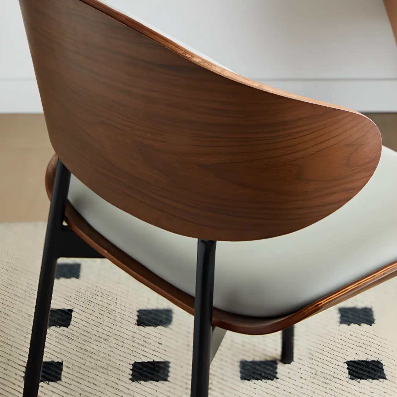 Black Leather Seat Curved Back Dining Chair