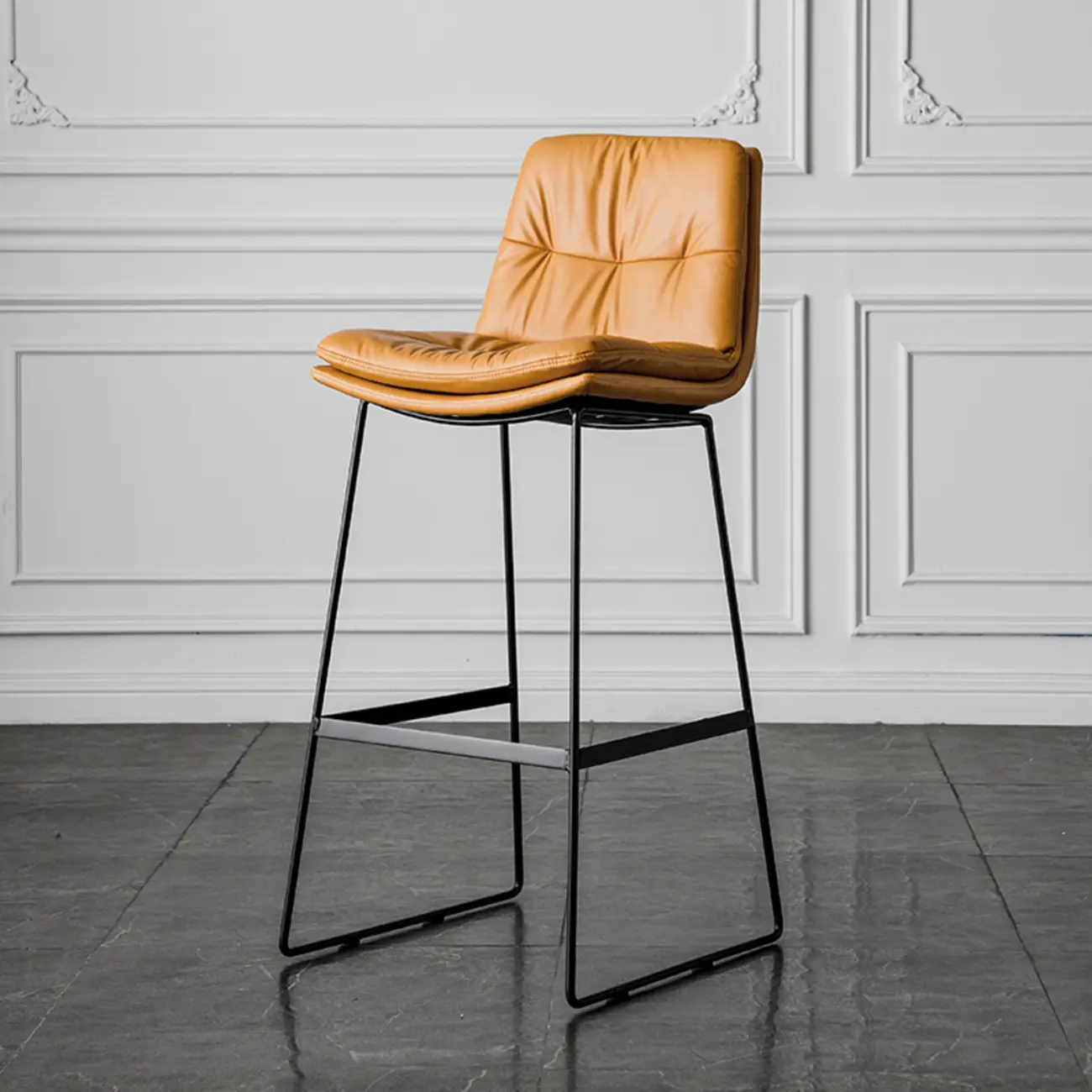 Modern Upholstered Low Back Metal Sled Bar Stools