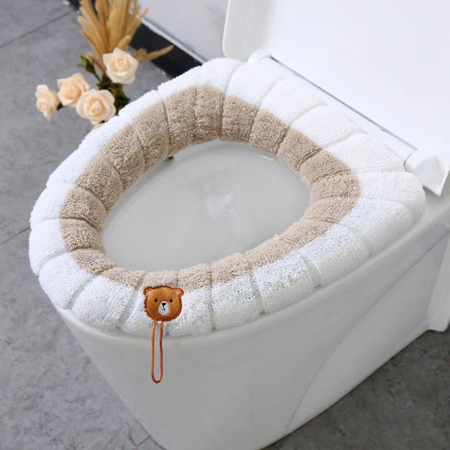 HULIANFU Winter Warm Toilet Seat Cover Closestool Mat 1Pcs Washable Bathroom Accessories Knitting Pure Color Soft O-shape Pad Bidet Cover - Deanwangkt