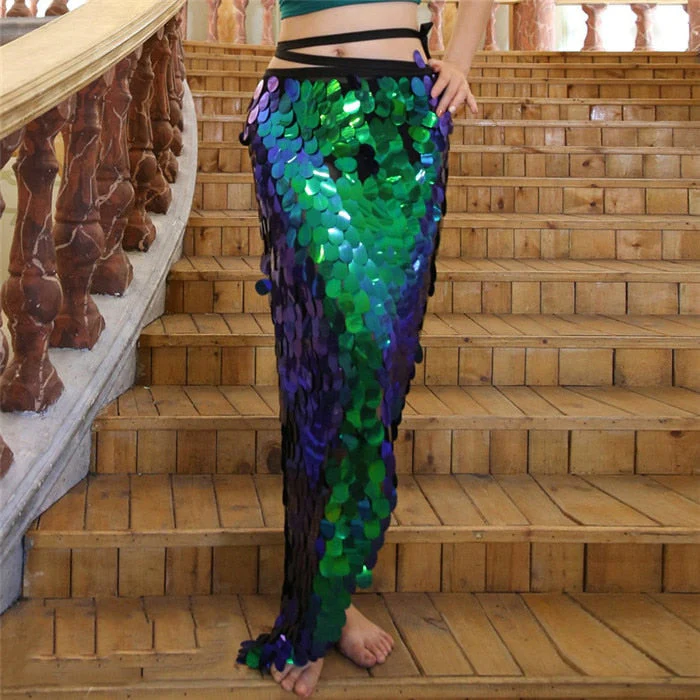 Shiny Big Sequins High Split Lace Up Sexy Women Skirts Summer Fashion Patchwork Skinny Rave Festival Performance Skirt - Deanwangkt