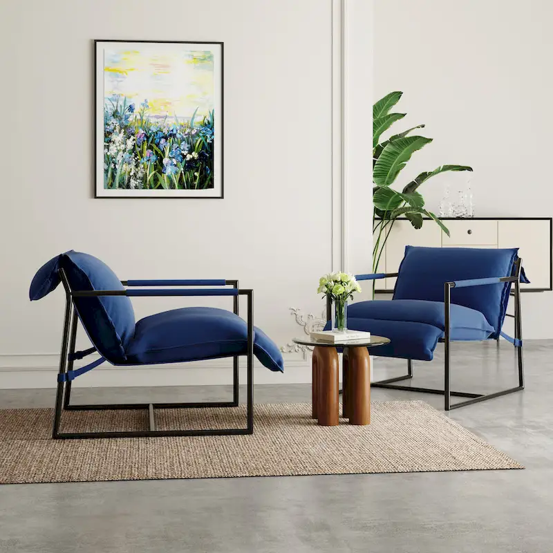 Fabric Accent Chair Metal Framed Sling Armchair Set of 2