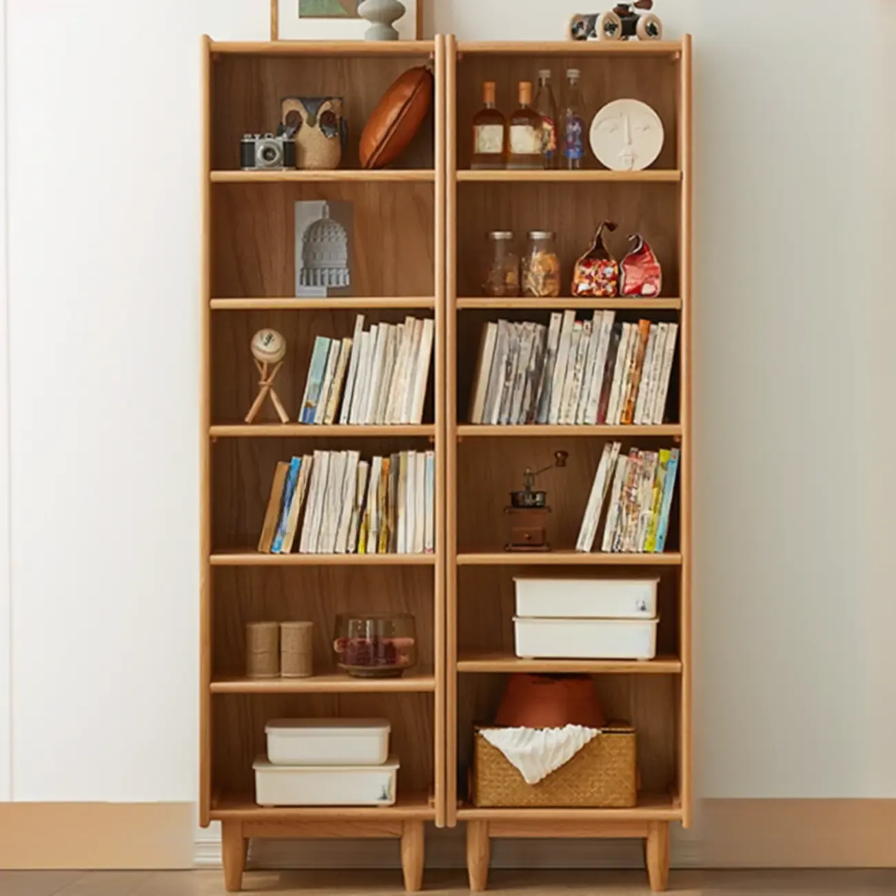 Modern Wooden 6-Tier Rectangle Oak Large Bookcase