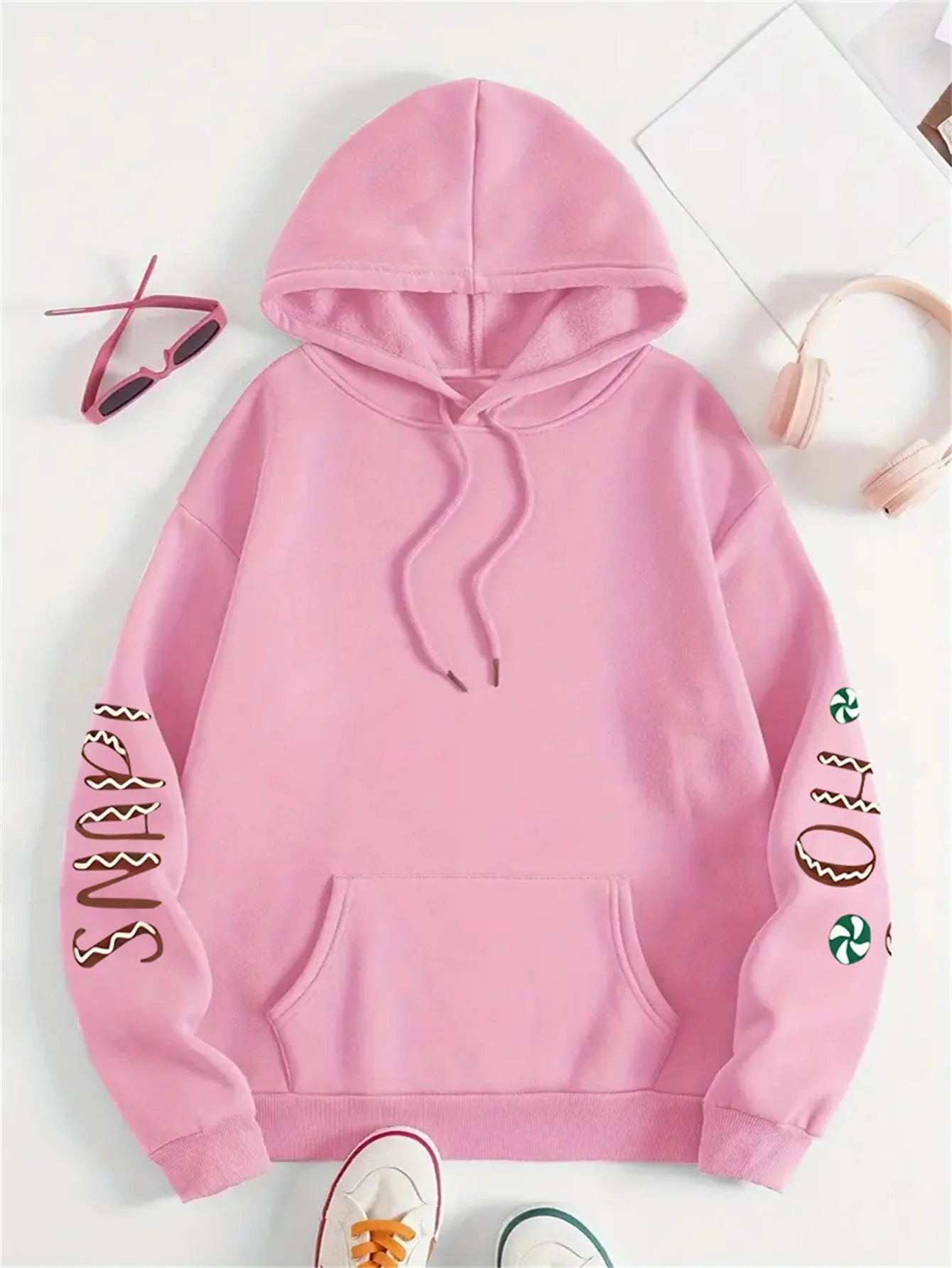 Cozy Women's Plus Size Christmas Print Drawstring Hoodie, Casual Long Sleeve Hoodie for Fall & Winter with Relaxed Fit - Deanwangkt