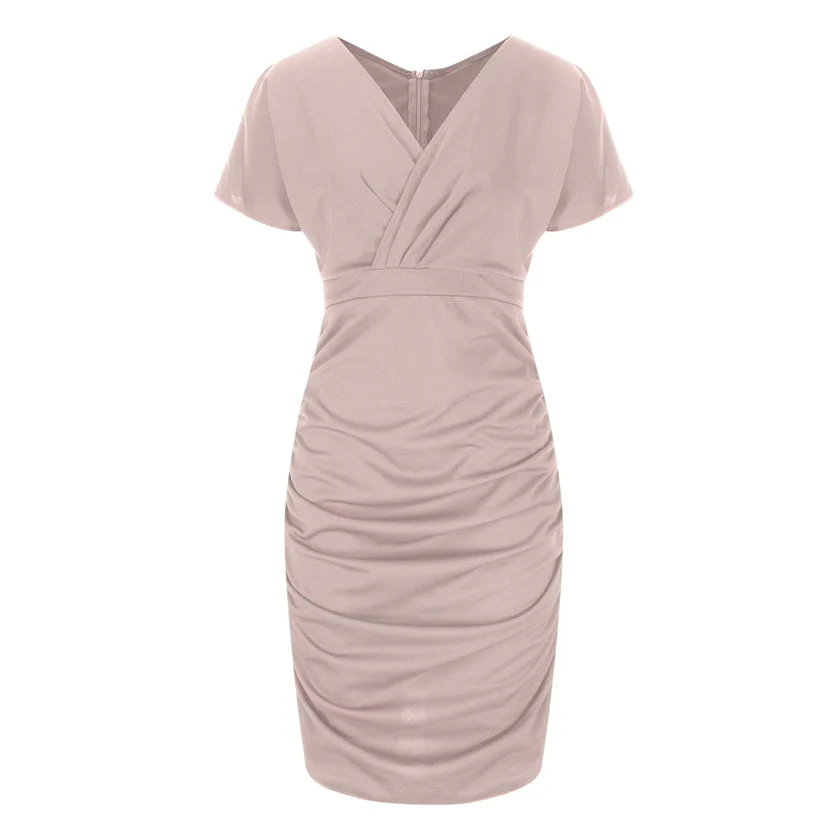hulianfu Fashion Solid Split Joint V Neck Waist Skirt Dresses(5 colors) - Deanwangkt