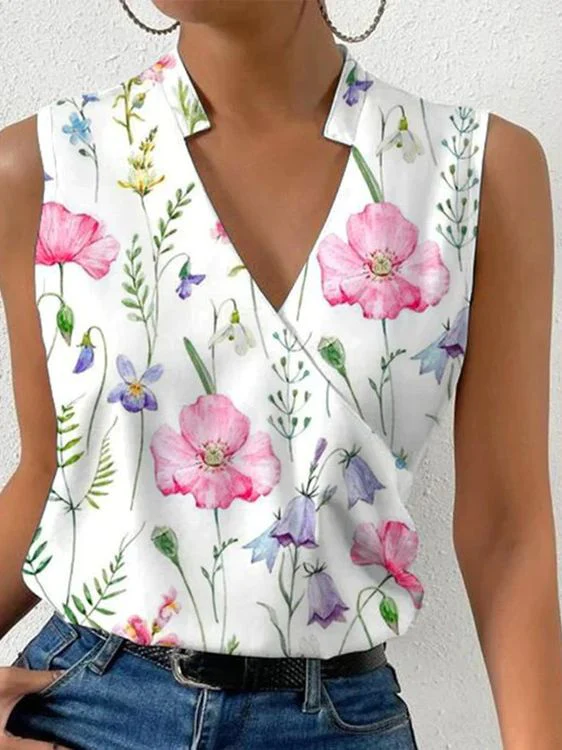 Hulianfu Fashion V-neck Sleeveless Blouse Floral Print Tank Top Femme 2026  Summer Casual Office Vintage Women Tops And Blouses Plus Size - Deanwangkt
