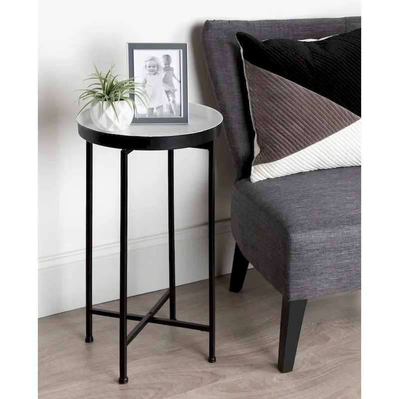 Celia Round Metal Tray/ Foldable Accent Table - 14x14x25.75