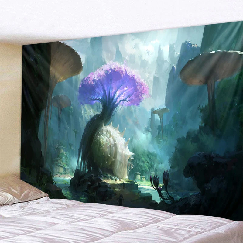 HULIANFU Psychedelic Mushroom 3D Printing Tapestry Hippie Fantasy Colorful Art Tapestry Mandala Bohemian Family Dormitory Wall Decoration - Deanwangkt