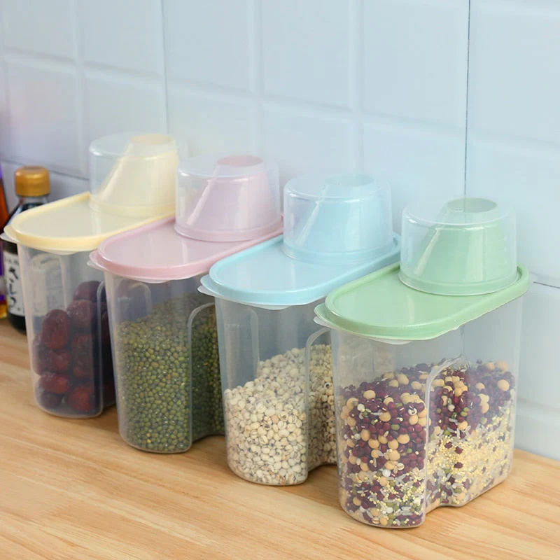 HULIANFU PP Food Storage Box Plastic Clear Container Set with Pour Lids Kitchen Storage Bottles Jars Dried Grains Tank 1.9L-2.5L H1211 - Deanwangkt