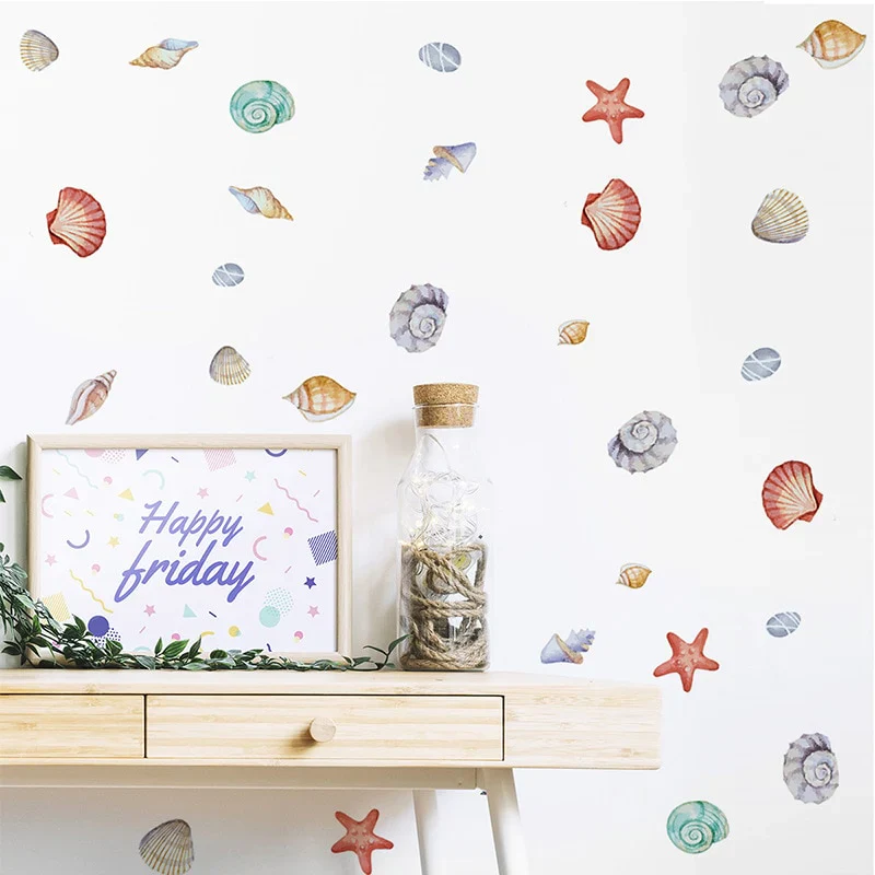 HULIANFU Multicolor Shell Wall Stickers Home Decoration Wall Decals PVC Waterproof Bathroom Wall Decor Kids Baby Room Cartoon Wall Murals - Deanwangkt