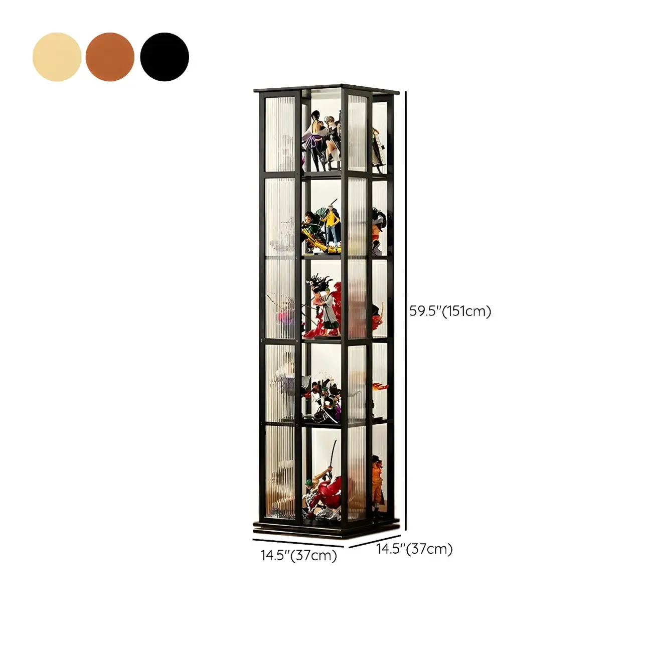 Modern Black Bamboo Tall Narrow Glass Open Display Cabinet