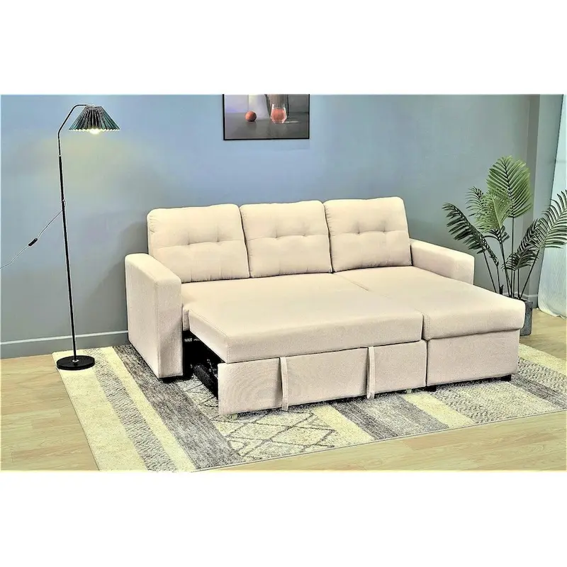 US Pride Furniture 79.92 inch Convertible L-Shaped Sectional Sleeper Sofa Bed Stylish Apartment Furniture