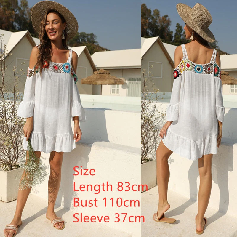Women Beach Dress Cover-ups Swimsuit Cover Up Pareo Ups Beachwear White Dresses Bathing Suit for Woman Summer Ladies Tunic - Deanwangkt