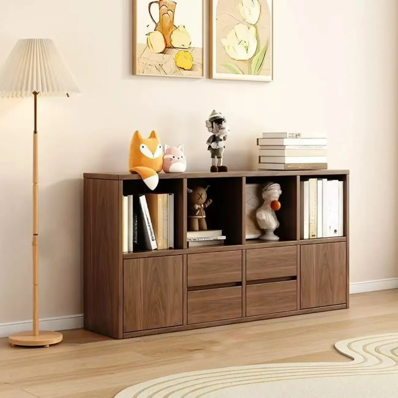 Brown Modern Wood Horizonal Cube Bookcase with Storage