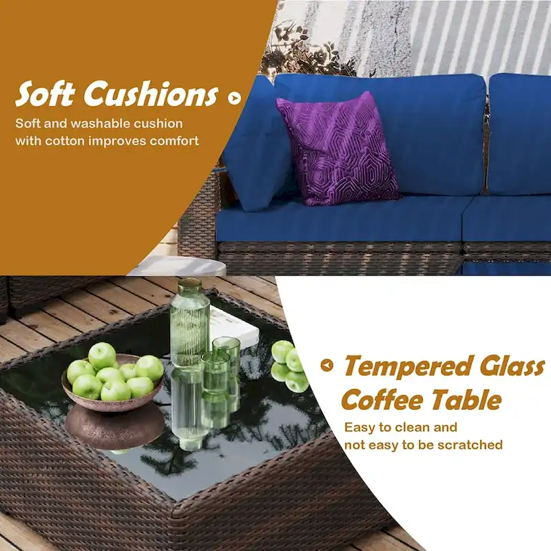 UPHA Cushioned 7-piece Conversation Sectional Patio Group Furniture