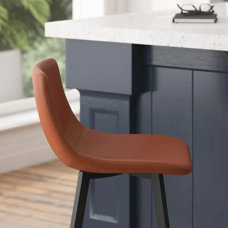 Set of 2 Armless Upholstered Metal Counter Stools