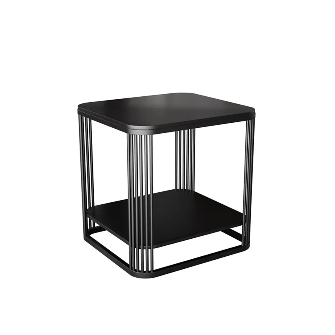 Sleek Square Stone Top Metal Frame Side Table in White/Black