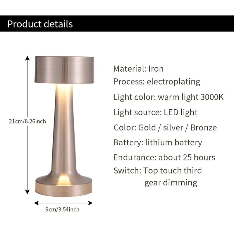 HULIANFU Retro Bar Coffee Table Lamp LED Desktop Night Light Rechargeable Touch Sensor Wireless Restaurant Bedroom Decor Lighting Fixture - Deanwangkt