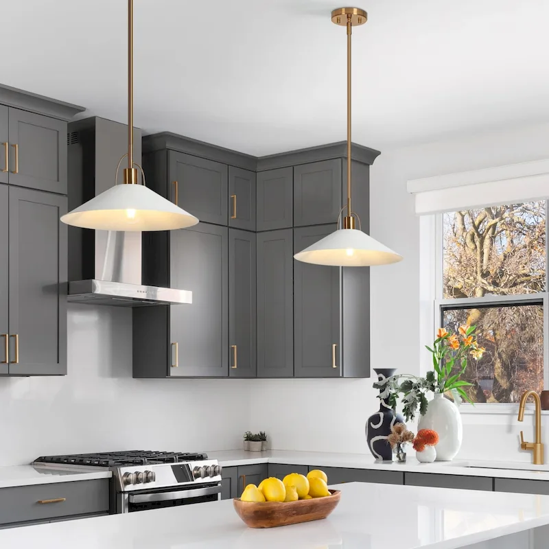 Modern Farmhouse 1-Light Pendant Light 14-IN Black White Lights for Kitchen Island Dining Room