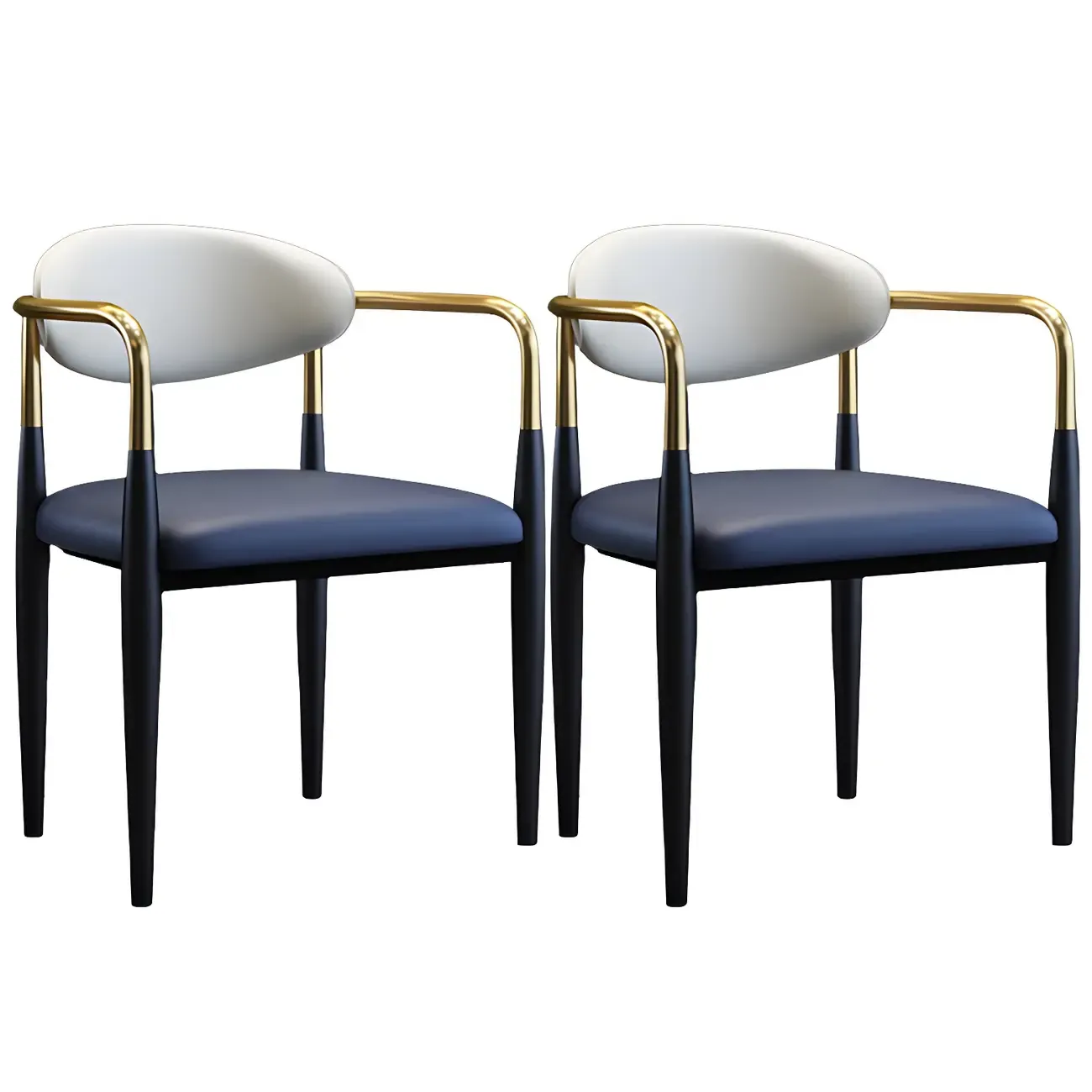 Curved Metal Legs Faux Leather Armrest Dining Chair