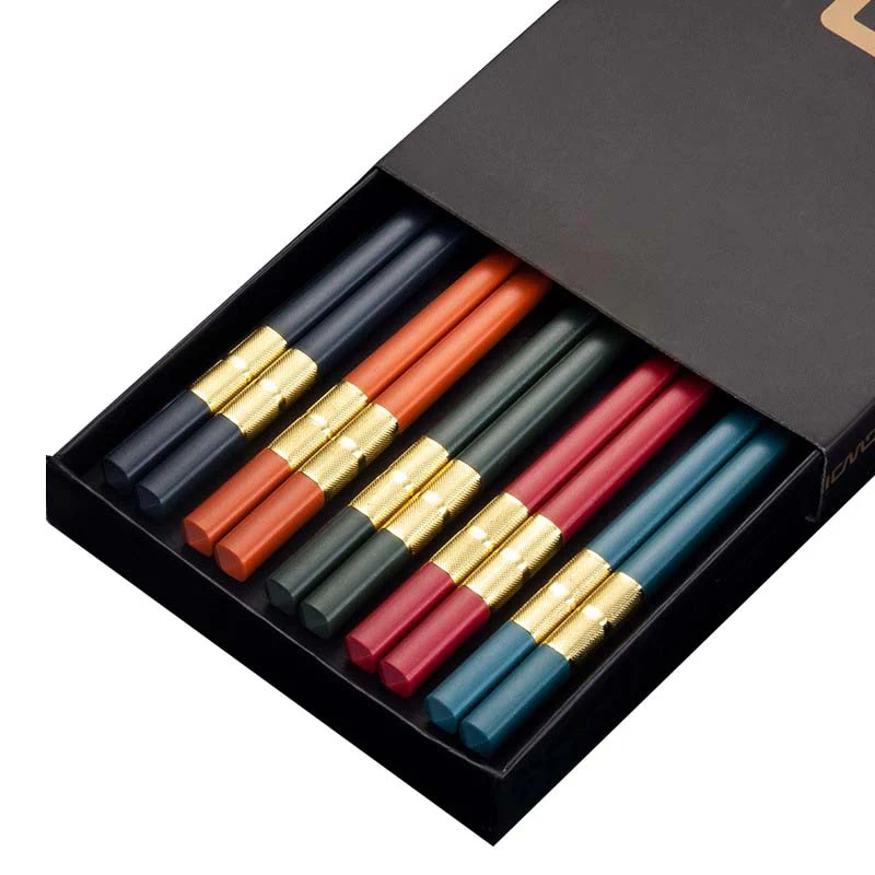 HULIANFU JANKNG 5 Pair Japanese Chopsticks Alloy Non-Slip Sushi Chop Sticks Set Chinese Gift Reusable Chopsticks Tableware Gift Kitchen - Deanwangkt