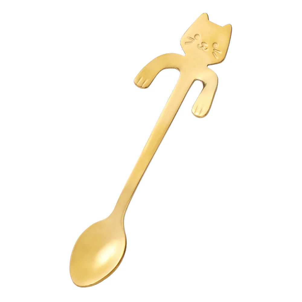 HULIANFU Stainless Steel Coffee Spoon Lovely Cute Cat Shape Teaspoon Dessert Snack Scoop Ice Cream Mini Spoons Tableware Kitchen Tools - Deanwangkt