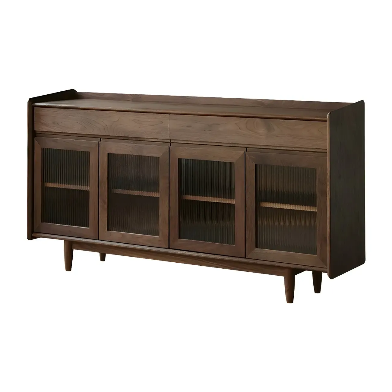 Modern Dark Brown Pine Wood Sideboard with Drawers