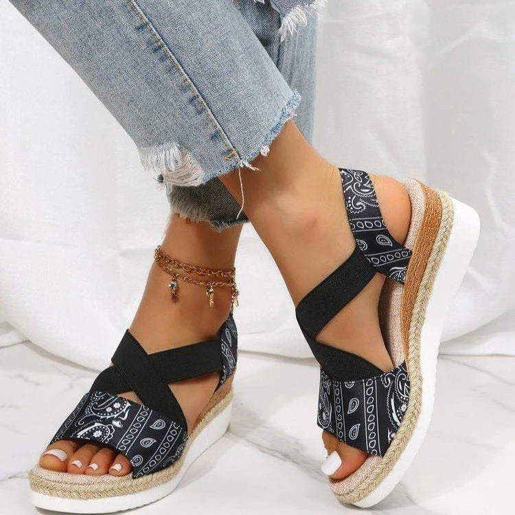 new Summer Women's Wedges Sandals Peep Toe Ladies Cross-tied Slides Thick Bottom Fashion Open Toe Female New Woman Shoes - Deanwangkt