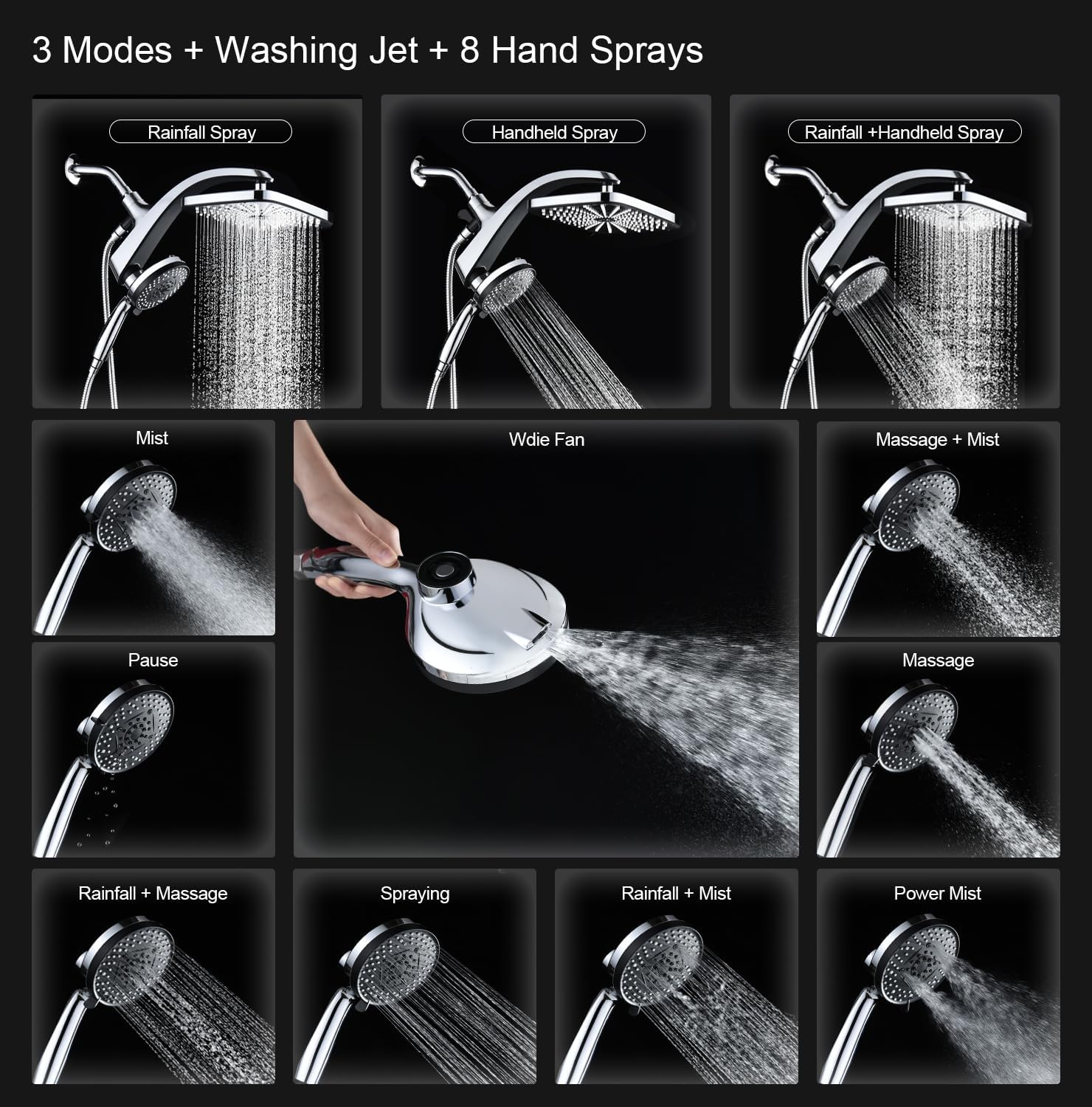 Rain Shower Head with Handheld High Pressure Shower Heads with Handheld Spray Combo - TWENTYSTAMPS