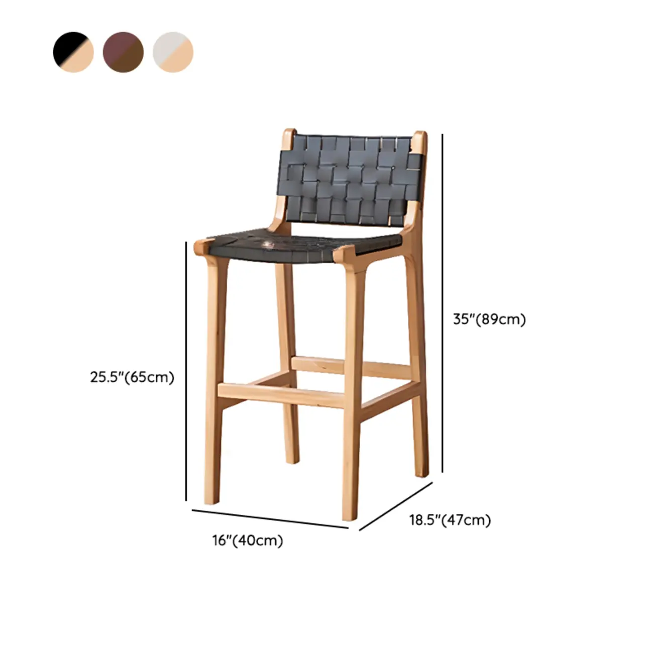 Rustic Wood Wicker Seat Counter Bar Stools with Back