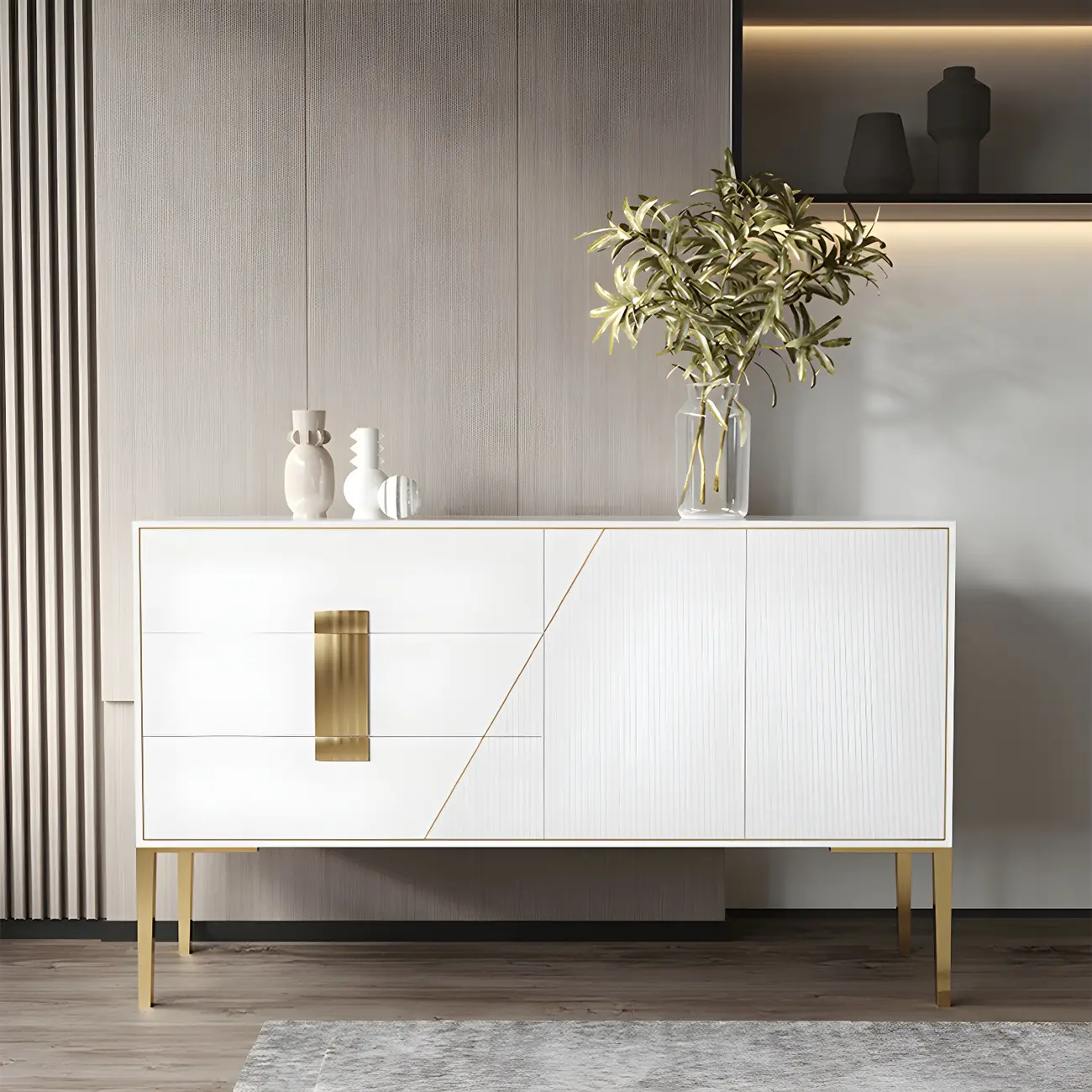 Glam Sleek Wooden Sideboard with Drawers