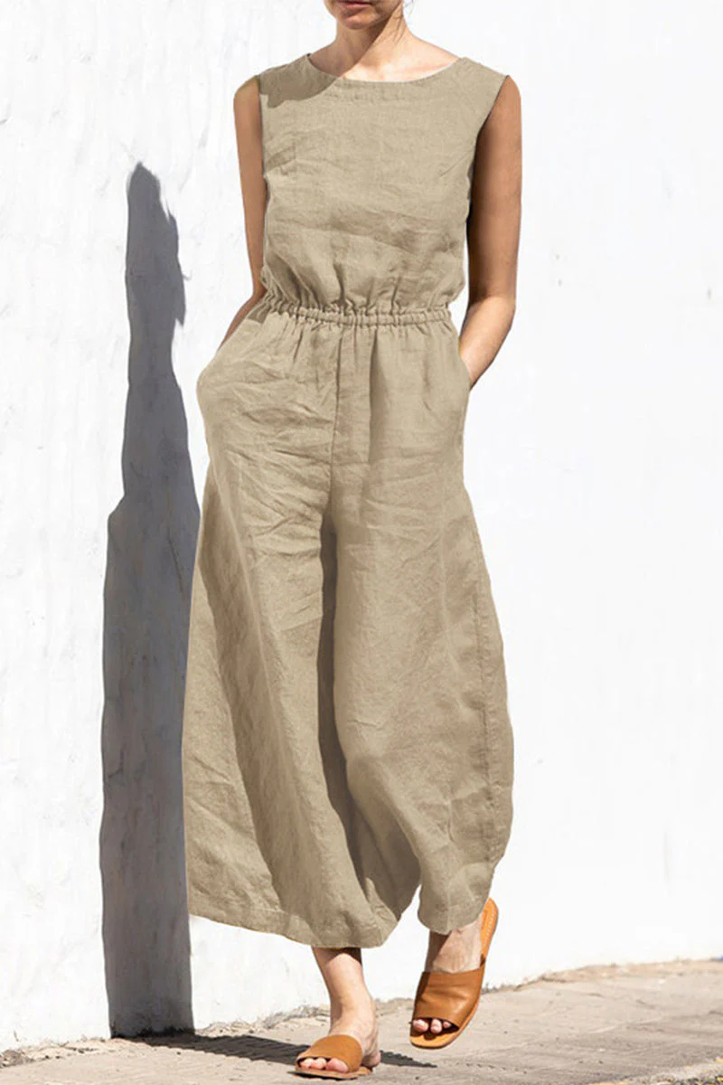 hulianfu Casual Simplicity Solid Solid Color O Neck Loose Jumpsuits(4 Colors) - Deanwangkt
