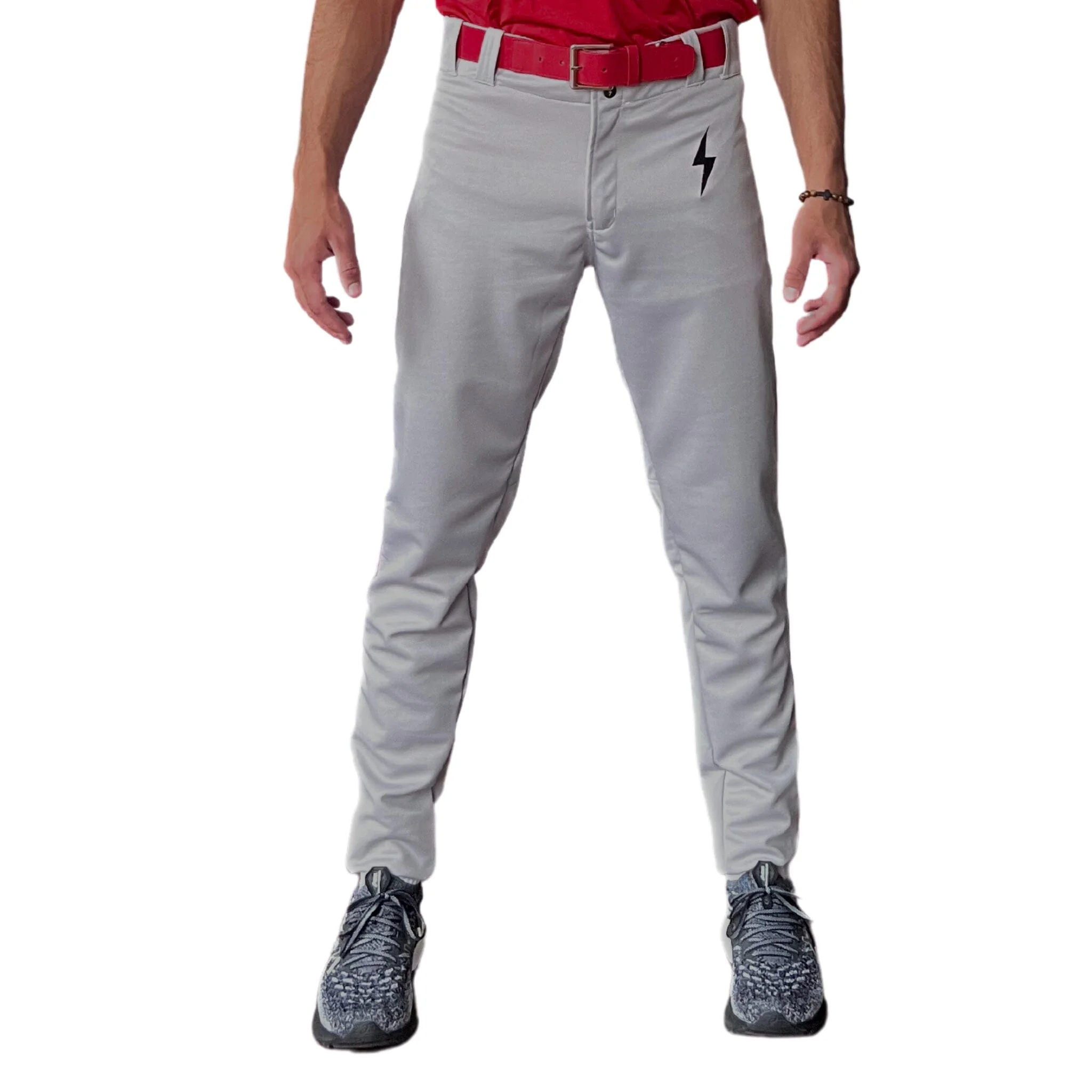 BRUCE BOLT Premium Pro Baseball Pant - GREY w/ Red Piping