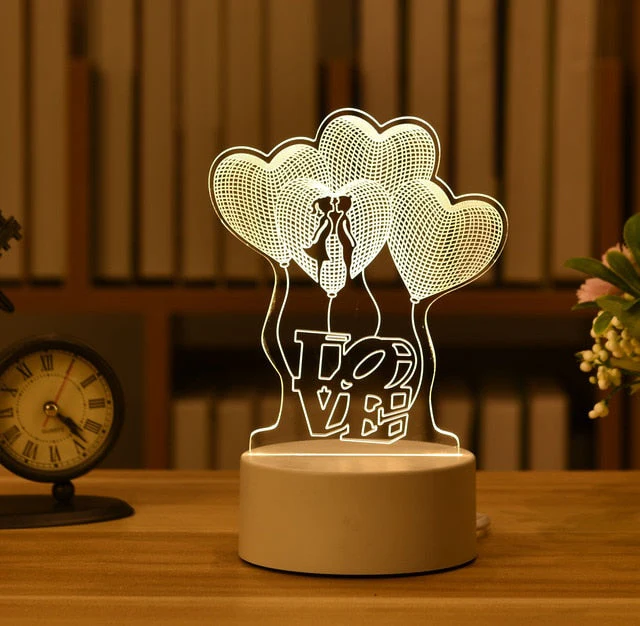 HULIANFU Romantic Love 3D Acrylic Led Lamp for Home Children Night Light Table Lamp Birthday Party Decor Valentine Day Bedside Lamp - Deanwangkt